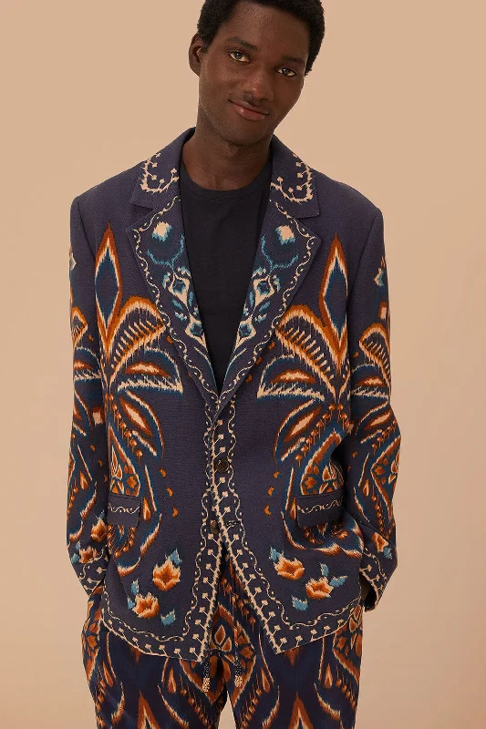 Blue Pineapple Ikat Blazer Women's Simple Blazer