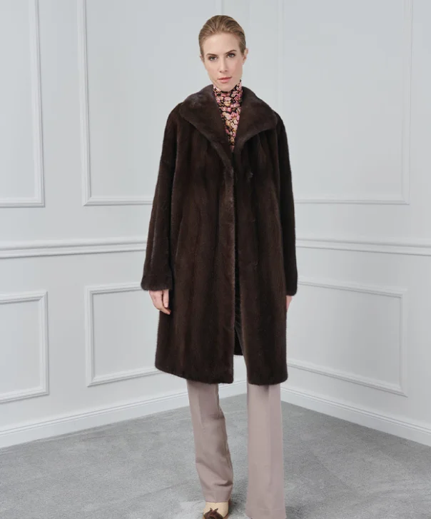 Women’s Chocolate Brown Mink Fur Coat Elasticated Drawstring Belted