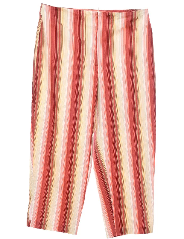 Striped Yellow, Pink & White Casual Trousers - W32 L23 Chinos Cotton Straight Leg