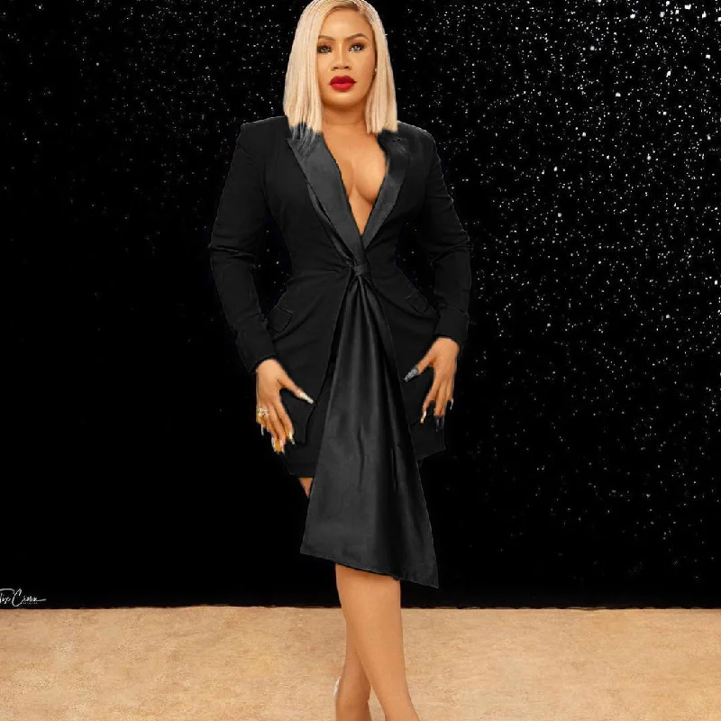 Two Piece Long Sleeve Ruched Blazer & Mini Skirts Women's Trendy Jacket
