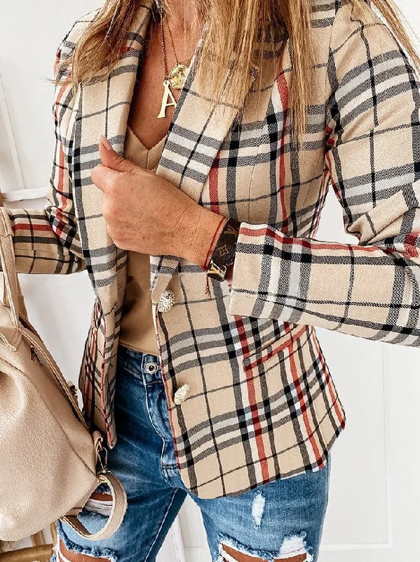 Classic Plaid Blazer Women's Formal Blazer