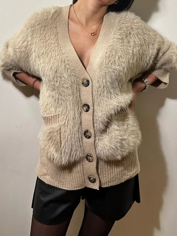 Oversized Fluffy Cardigan Spandex Blend Rayon Blend Denim Blend