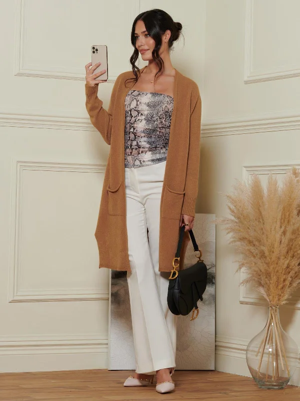 Longline Soft Knitted Cardigan, Camel Anti-Pilling Anti-Shrink Durable