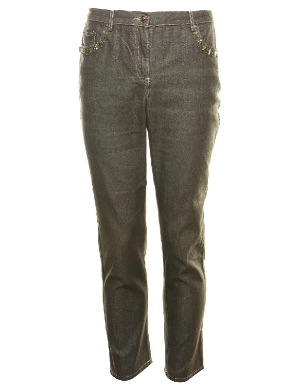 Studded Denim Beaded Trousers - W31 L30 Trousers Business Professional