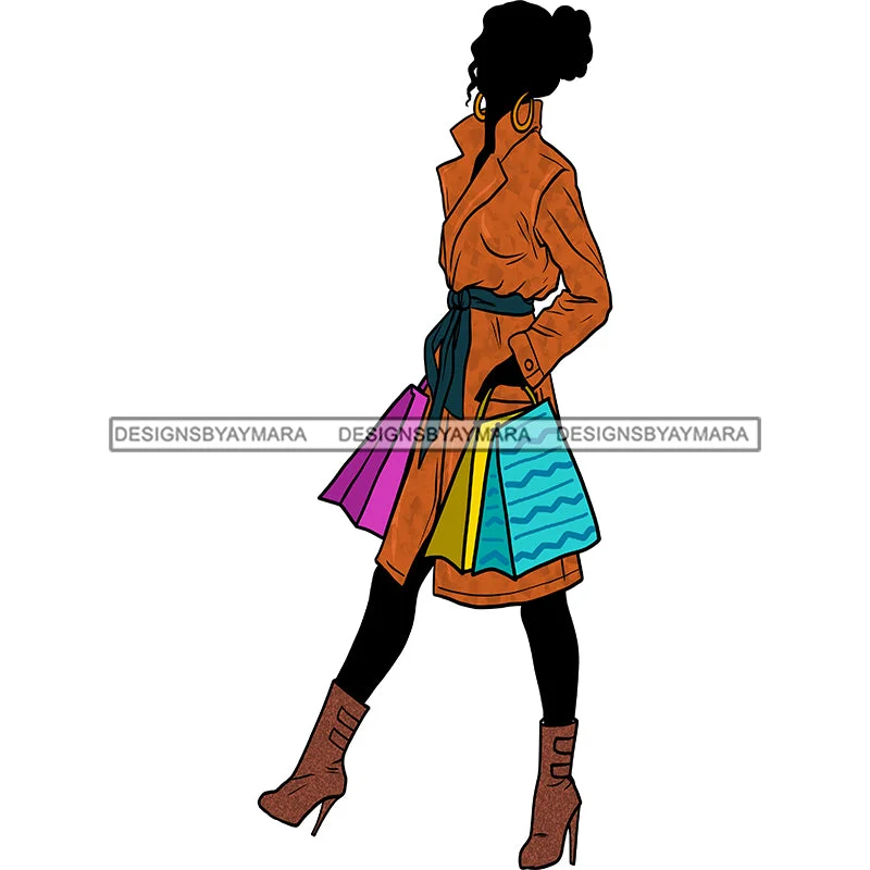Black Silhouette Diva Woman Shopping Coat And Boots  JPG PNG  Clipart Cricut Silhouette Cut Cutting Asymmetrical Diagonal princess
