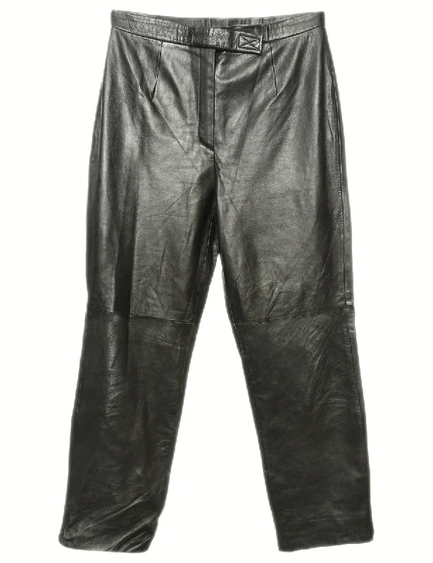 Black Leather Trousers - W32 L31 Trousers Velvet Soft