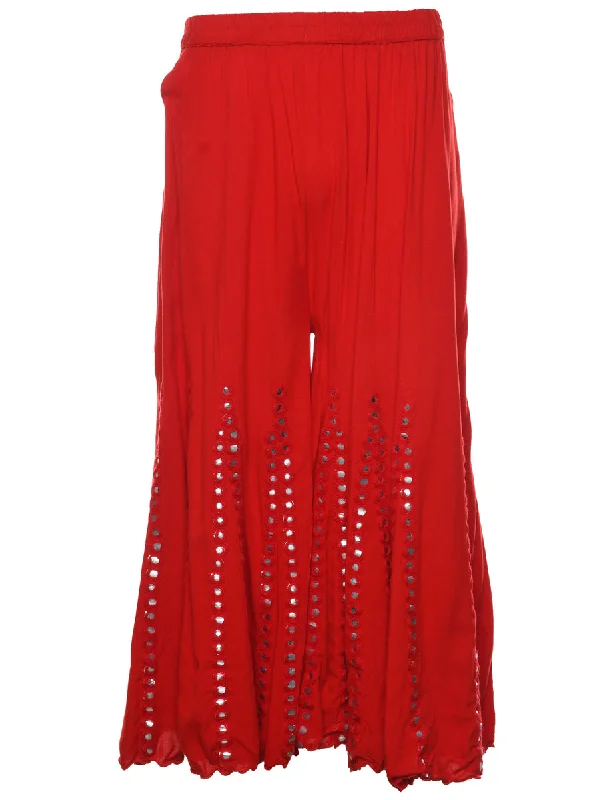 Red Mirror Detail Palazzo Trousers - W26 L21 Trousers Brand Named