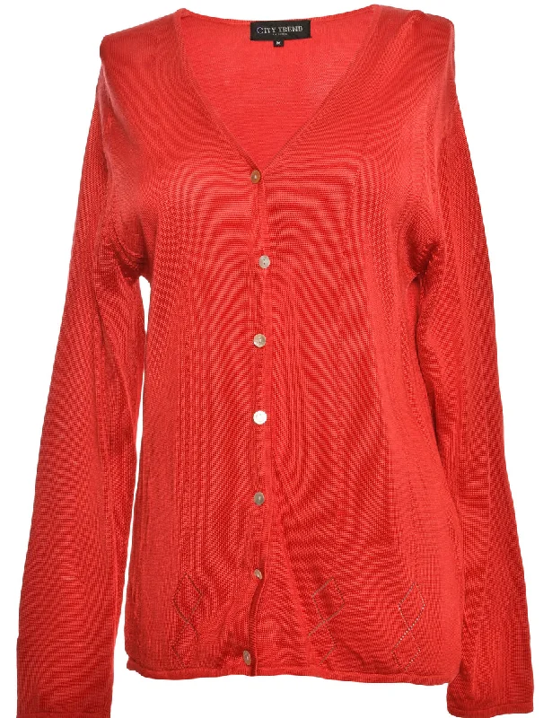 Button Through Red Cardigan - M Satin Fabric Silk Fabric Chiffon Fabric