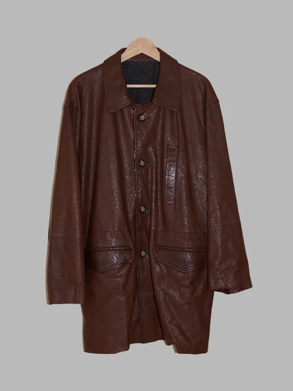 Men’s Bigi 1990s padded brown leather coat - size 50 Parka Down Jacket Wool Coat