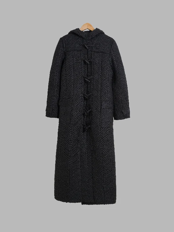 Yoshiki Hishinuma black pleated polyester full length hooded duffle coat - S M Square Neck One-Shoulder Off-the-Shoulder