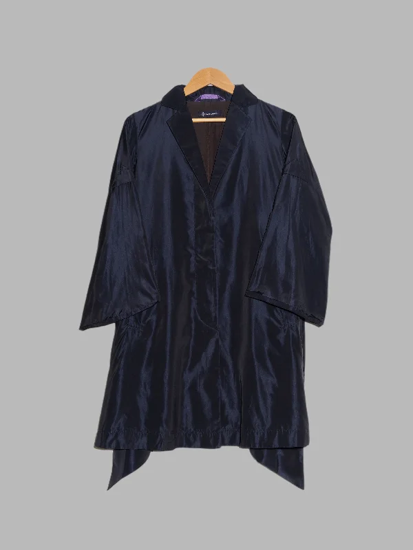 Naoki Takizawa glossy blue poly-silk coat with adjustable sleeves - sz 36 Cape Coat Herringbone Coat Tweed Coat
