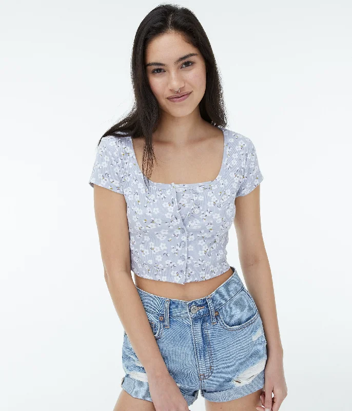 Aeropostale Short Sleeve Floral Cropped Cardigan*** Terry Blend Velvet Blend Canvas Blend