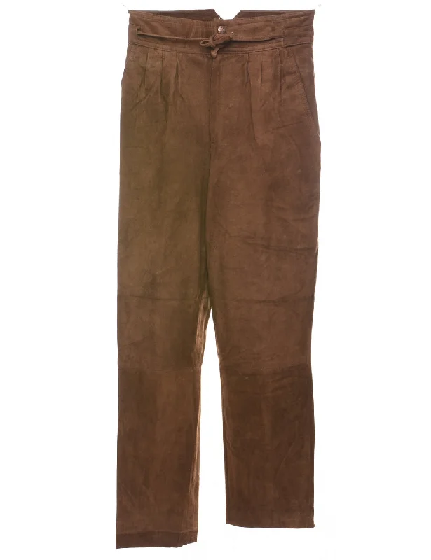 Brown High Waist Suede Trousers - W26 L27 Trousers Handmade Artisanal