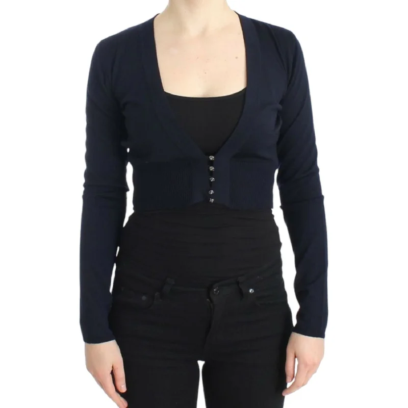 Cavalli Elegant Cropped Virgin Wool Cardigan Striped Floral Plaid