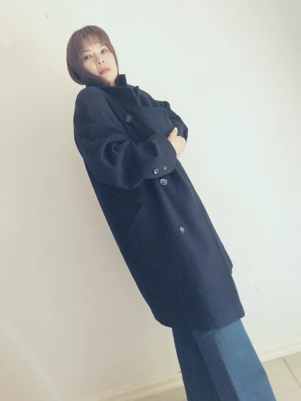Navy blue lambswool and cashmere coat Cardigan Sweater Pullover