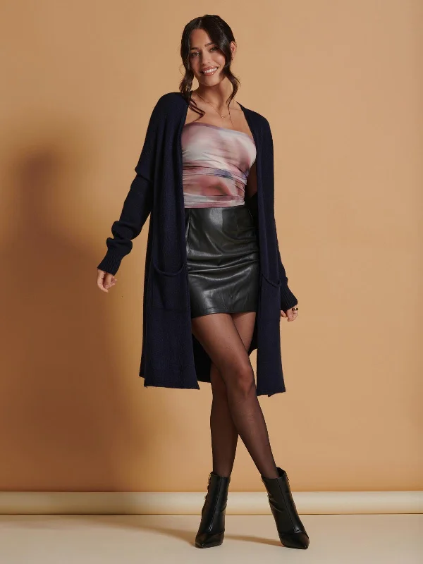 Longline Soft Knitted Cardigan, Blue Slim Fit Regular Fit Oversized