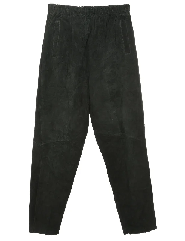 Black Suede Trousers - W26 L28 Trousers Satin Smooth