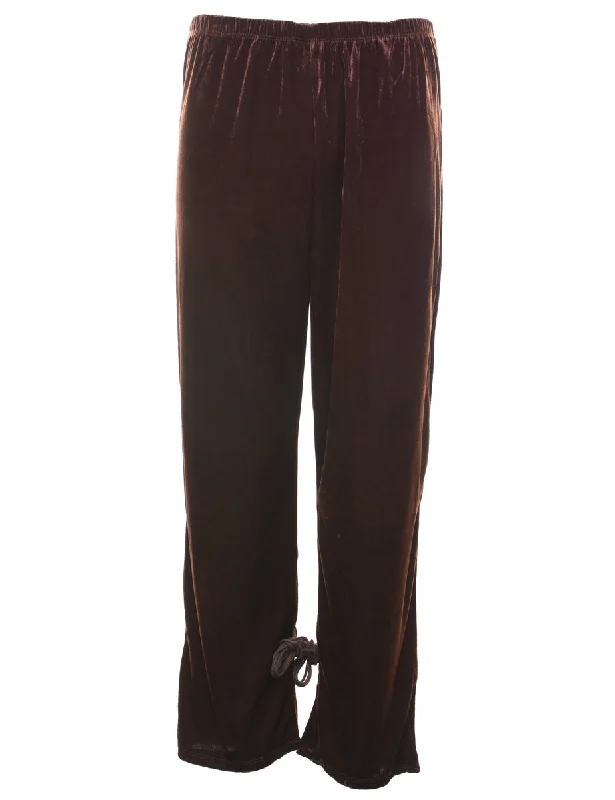 Dark Brown Elasticated Waist Velour Trousers - W32 L30 Trousers Occasion Special