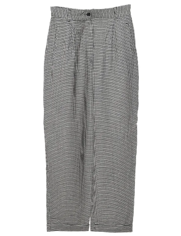 Dogtooth Design Black & White Tapered Trousers - W26 L27 Trousers Formal Black