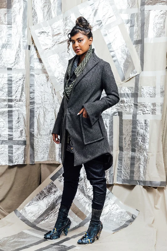 AW23 EILIAN TAILORED WOOL COAT - GRAPHITE Suede Jacket Faux Fur Jacket Puffer Jacket