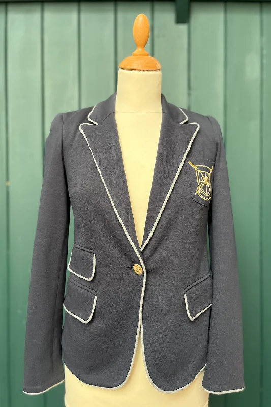 Re-Wear Savida Navy Blazer with Gold Stitching Women's Leather Blazer
