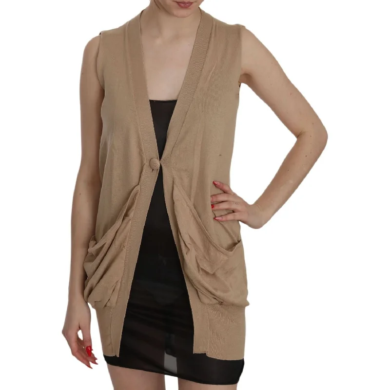 PINK MEMORIES Elegant Sleeveless Cotton Cardigan Top Zippered Front Buttoned Front Snap Front