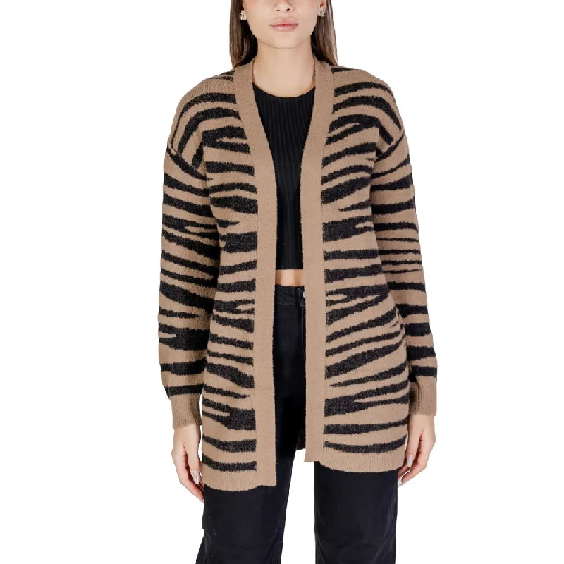 Jacqueline De Yong Brown Nylon Cardigan Mesh Cardigan Canvas Denim