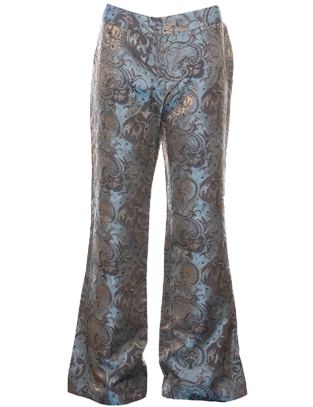 Metallic Paisley Pattern Multi-Colour Y2K Trousers - W30 L33 Trousers Tapered Slim Fit