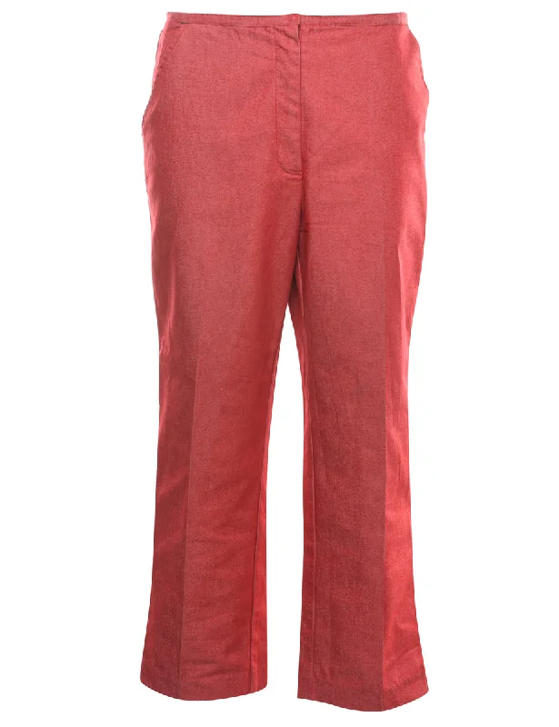 High Waist Red Denim Trousers - W31 L24 Trousers Elastic Waist Soft