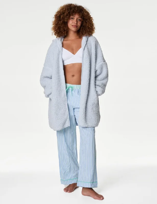Teddy Fleece Hooded Lounge Cardigan Cashmere Blend Cotton Blend Poly Blend