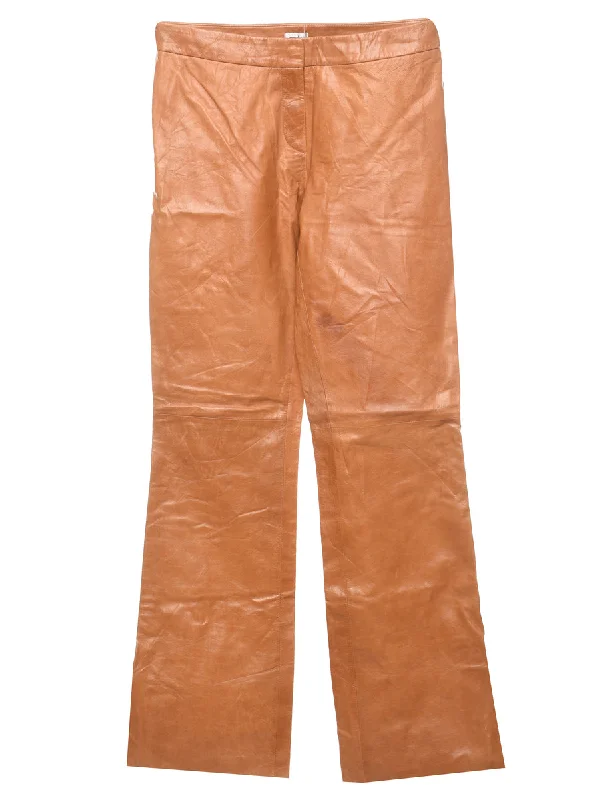 Flared Leg Leather Light Brown Trousers - W30 L32 Trousers Vintage Classic