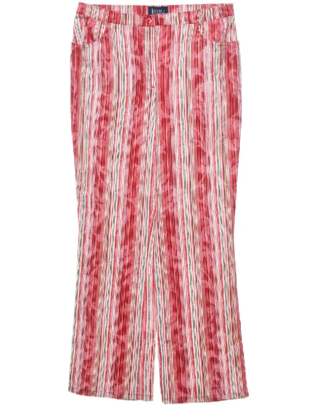 Striped Red & Light Green Cropped Trousers - W32 L32 Trousers Designer Luxury