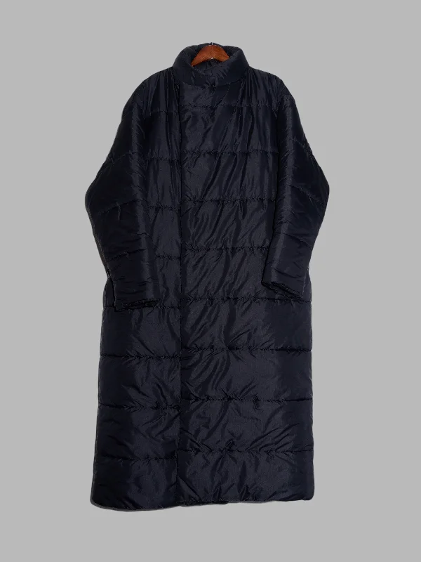 W< Walter van Beirendonck AW1996 long black poly open puffer coat - S M Boat Neck Jacket Square Neck Jacket One-Shoulder Jacket