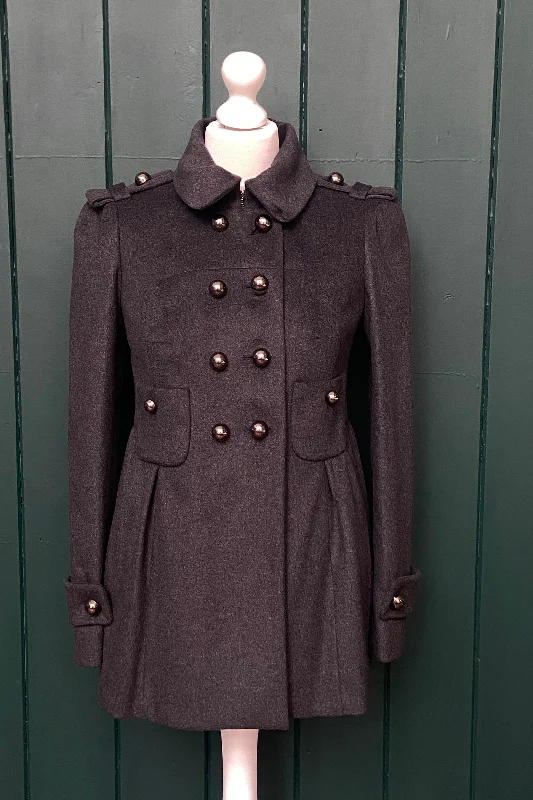 Re-Wear Paule Ka Dark Grey Wool Double Breasted Coat Trim Padded Insulated