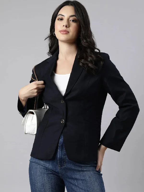 Women Navy Blue Single-Breasted Blazer-25-Navyblue Women's Custom Suit