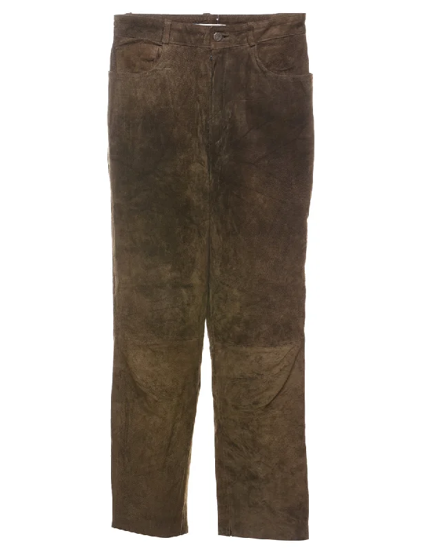 Brown Suede Trousers - W28 L30 Trousers Brand Named