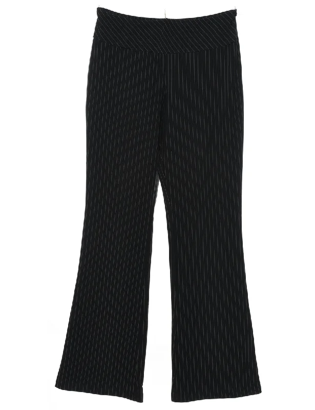 Flared Leg Black Pinstriped Trousers - W28 L30 Trousers Print Floral