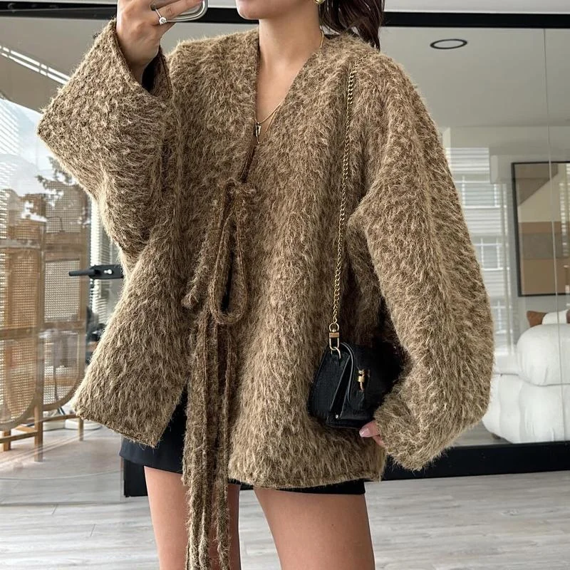 Comfy Loose Chic Knit Cardigan Chenille Brocade Lace