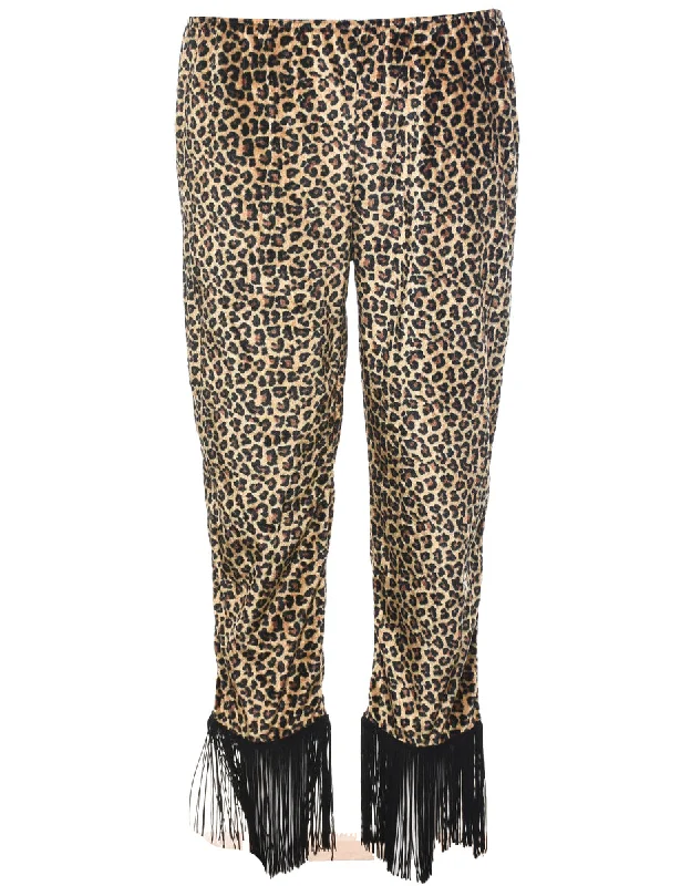 Leopard Print Velour Fabric Trousers - W26 L20 Trousers sophisticated sleek