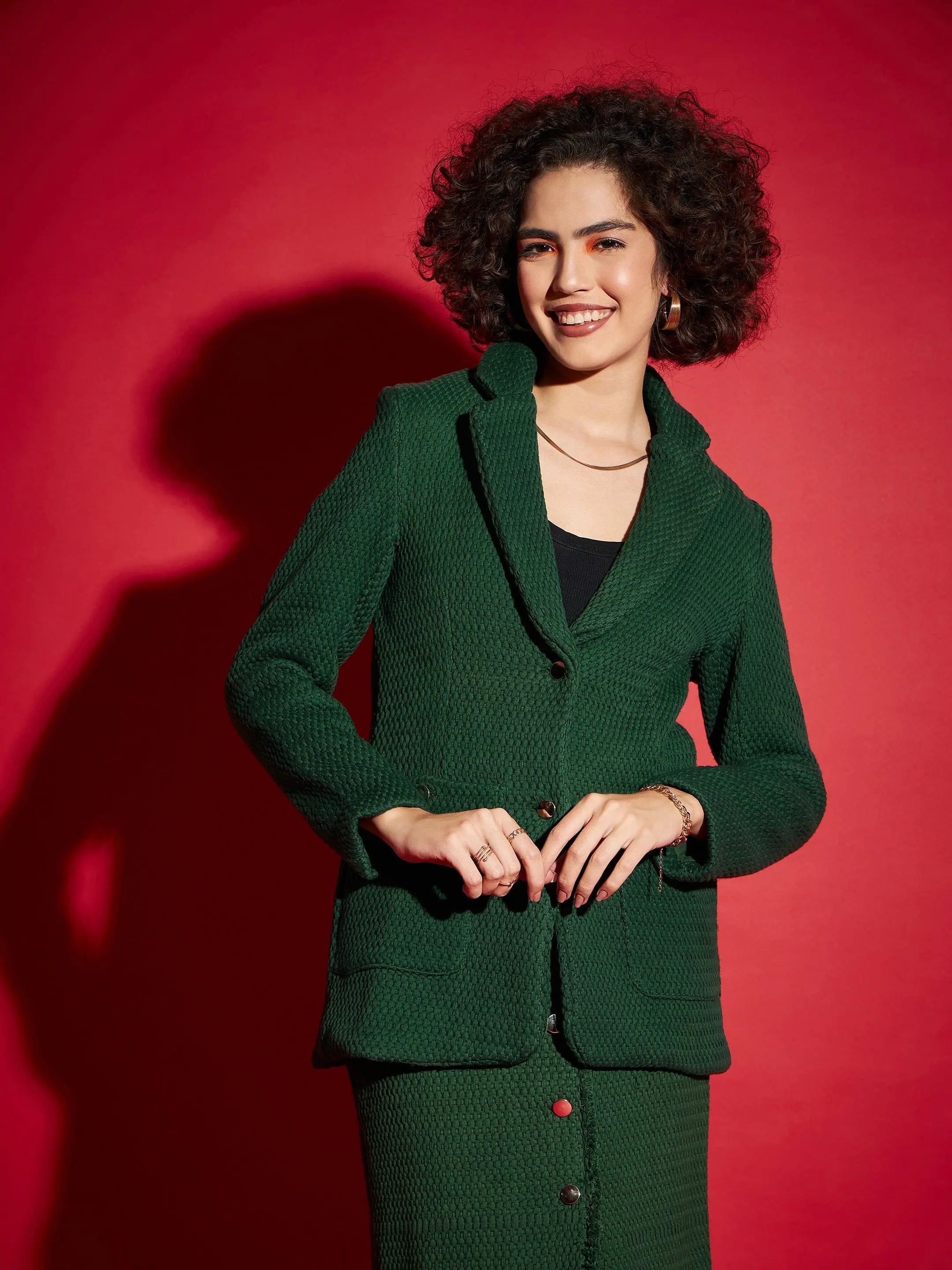 Women Green Tweed Notch Collar Blazer Women's Unique Blazer
