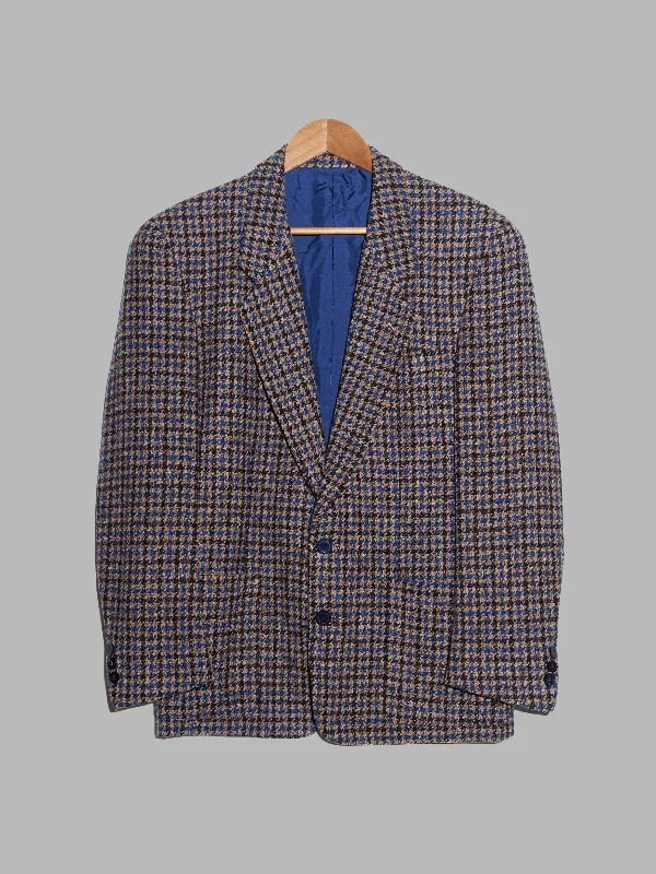 Kenzo Paris 1980s brown blue black houndstooth two button blazer - size M S Women's Unique Blazer