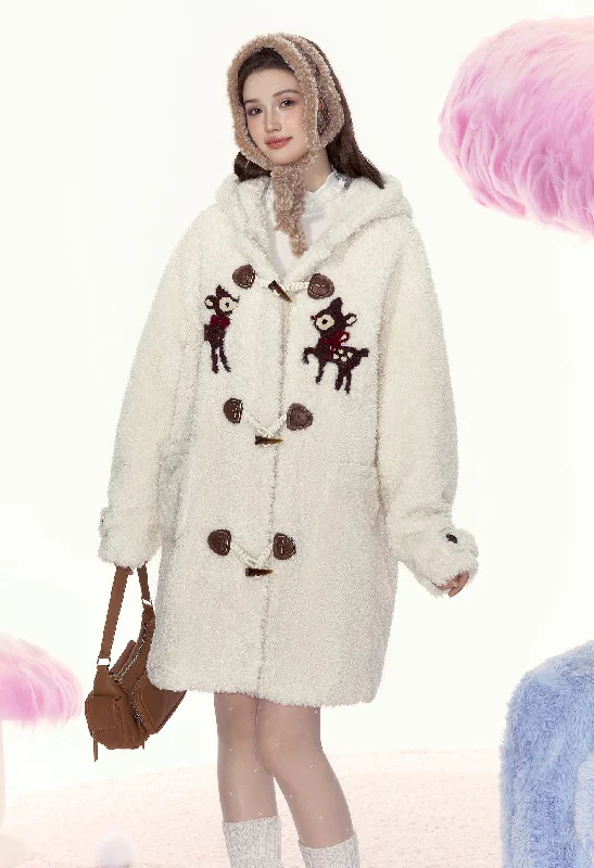 Winter Retro Lazy Style Hooded Mid-length Plush Coat AYF0055 Shawl Collar Notch Collar Lapel Collar