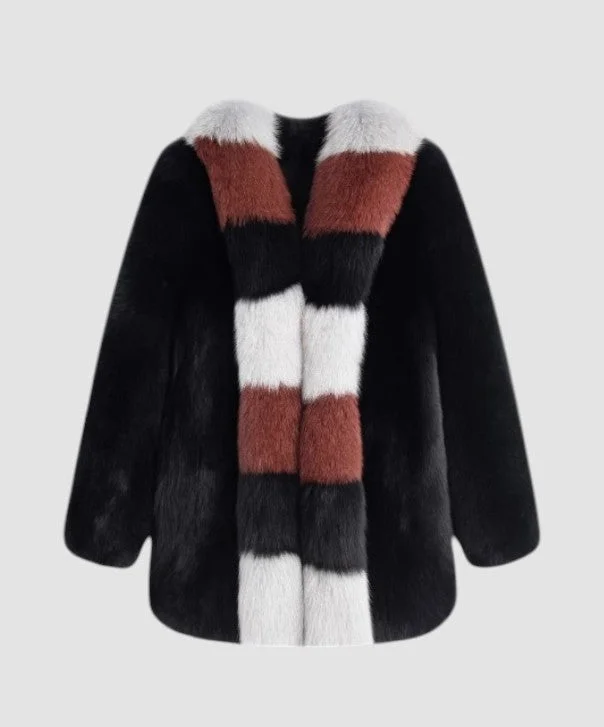 Women's Autumn Stripes Fox Fur Coat Stole Shawl Scarf