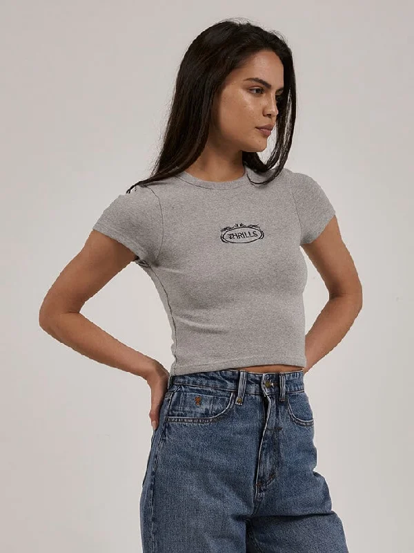 THRILLS Coat of Thrills Y2K Womens Tee - Grey Marle Satin Silk Chiffon