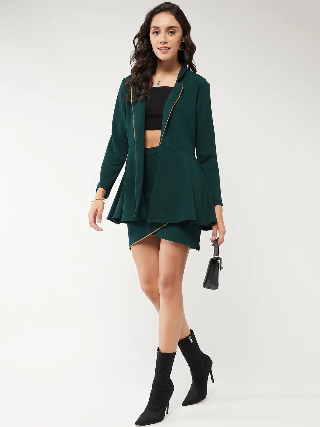 Solid Peplum Blazer With Zipper Lapel-ZL7042-S Women's Trendy Jacket