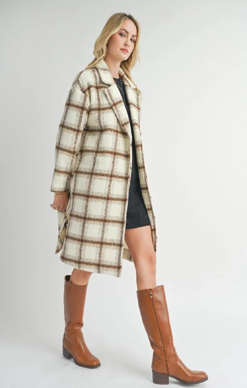 PLAID OPEN FRONT COAT Print Jacquard Embroidered
