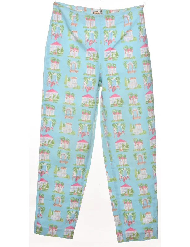 Classic Novelty Print Trousers - W28 L29 Trousers Palazzo Wide Leg