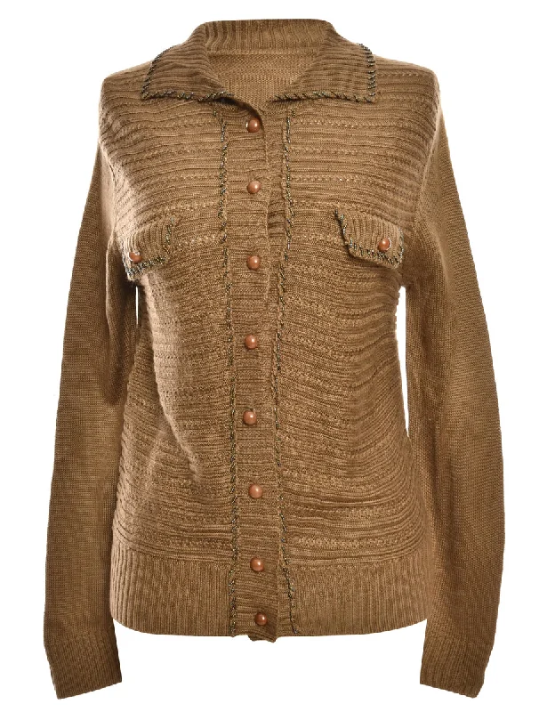 Brown Button Front Cardigan - S Chenille Fabric Brocade Fabric Lace Fabric