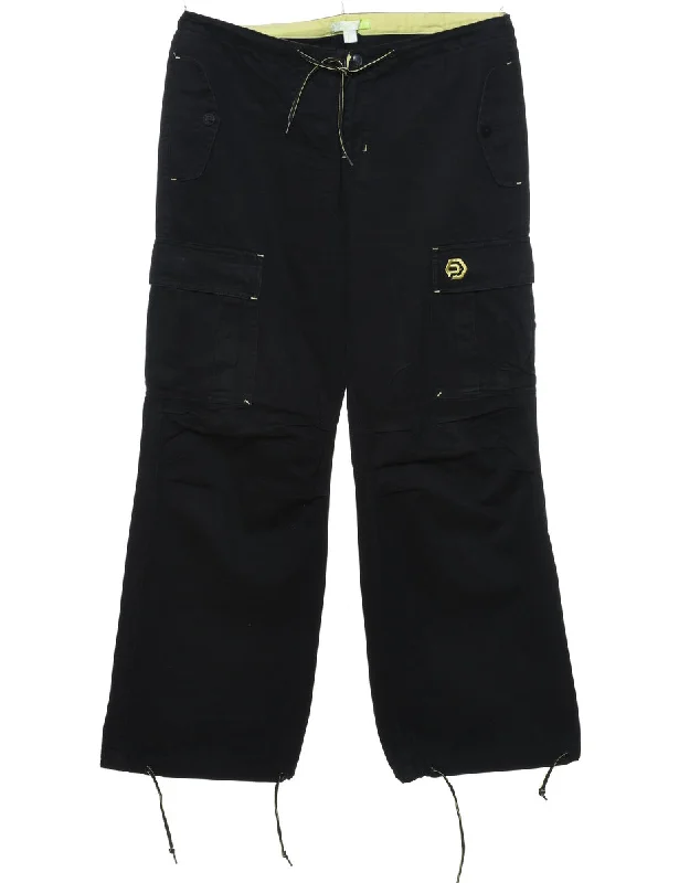 Black Cargo Trousers - W34 L30 Trousers Leather Faux