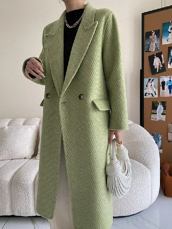 Long Wool Tweed Coats Women's Woolen Coat Lapel Loose Lapel Long Coats Bomber Denim Leather